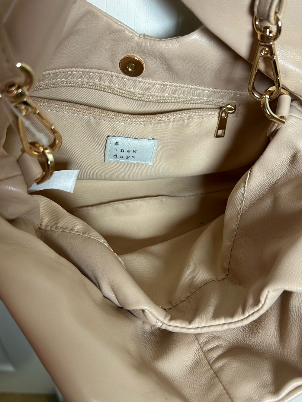 Slouchy, ruched dumpling-style shoulder bag A New Day Faux Leather Crossbody Tan